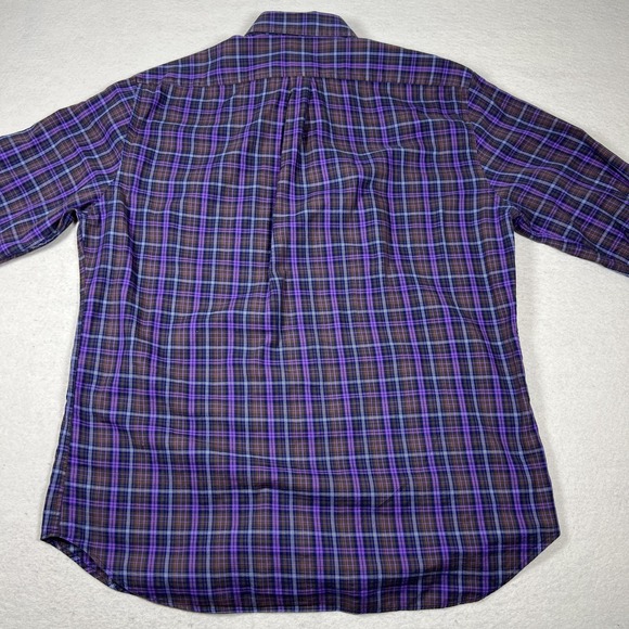 Peter Millar Shirt Mens XL Purple Brown Plaid Button Front Long Sleeve Cotton - Picture 7 of 8